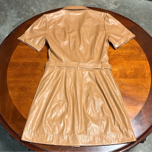 Paige Amina Toasted Coconut Faux Leather Mini Dress Small NWT - Picture 4 of 8